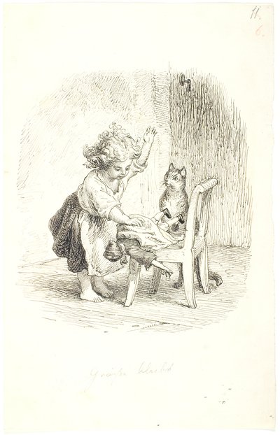 人形を叩く少女 作： Lorenz Frølich