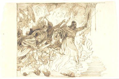 火の中をジャンプするロルフ・クラークのスケッチ 作： Lorenz Frølich