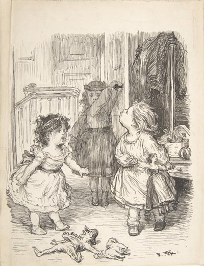 部屋の中で口論したり唾を吐いたりしている3人の少女たち 1835年～1903年 作： Lorenz Frølich
