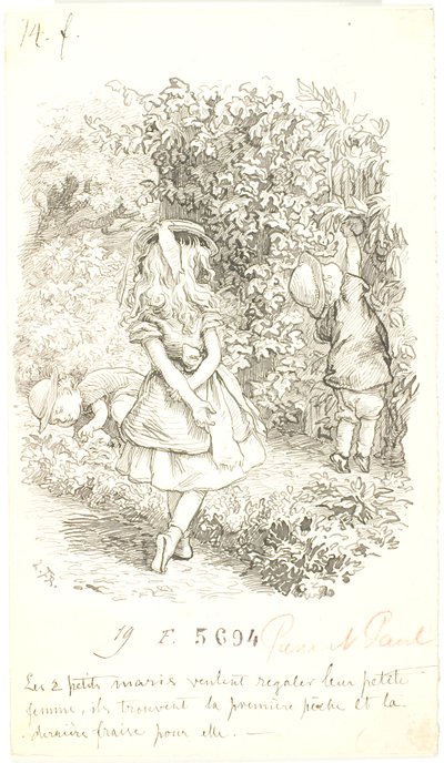二人の男の子が女の子に果物を差し出す 作： Lorenz Frølich