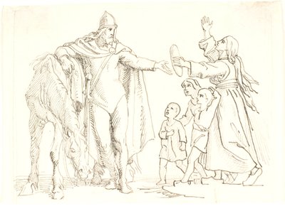 Niels Ebbesen と貧しい妻の下書き 作： Lorenz Frølich