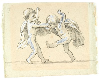 戦う 2 人の子供のビネット 作： Lorenz Frølich
