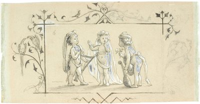 楽器を持つ 3 人の子供とのビネット 作： Lorenz Frølich
