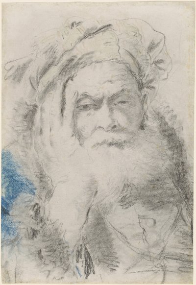 頭を手にもたれているひげを生やした老人 作： Lorenzo Baldissera Tiepolo