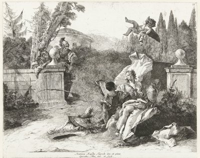 リナルドとアルミーダはウバルドとカルロにスパイされている 作： Lorenzo Baldissera Tiepolo