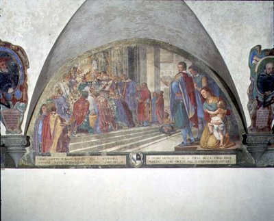 聖アントニヌス、バリアの8人の破門を赦す（ルネット（フレスコ画） 作： Lorenzo Cerrini