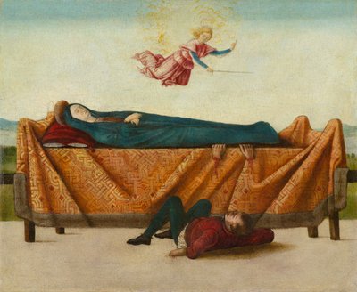 カタファルクの奇跡（パネルB）、1500年から1506年頃（パネル上のテンペラ） 作： Lorenzo Costa