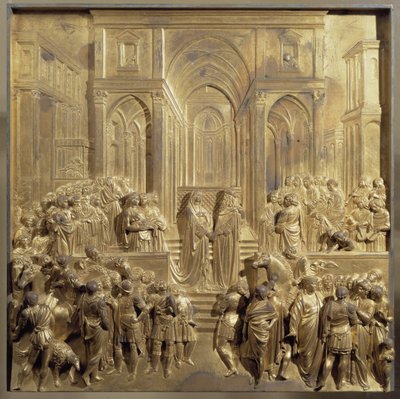 ソロモン王とシバの女王の出会い。楽園の扉のオリジナルパネル 作： Lorenzo Ghiberti