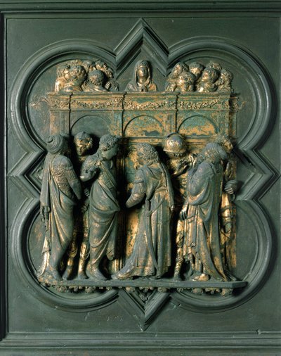 北側の門（北側ではPorte de la Croixと呼ばれる）、外観の詳細。"ロレンツォ・ギベルティ（1378-1455）によるブロンズ彫刻「ペンテコテ 作： Lorenzo Ghiberti