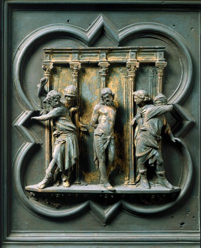 北門（北ではPorte de la Croixと呼ばれる）、外観の詳細。ロレンツォ・ギベルティ（1378-1455）によるブロンズ彫刻「la flagellation」。 作： Lorenzo Ghiberti