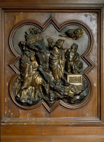 ロレンツォ・ギベルティによるアイザック・バスの金メッキブロンズレリーフの犠牲 作： Lorenzo Ghiberti