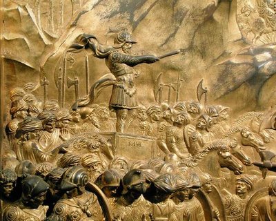 ダビデとゴリアテの物語、サウルの詳細、洗礼堂東扉のオリジナルパネルより 作： Lorenzo Ghiberti