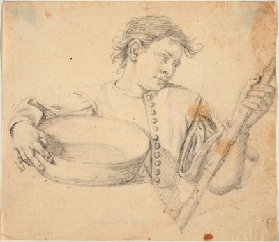 半分の長さの少年、皿と杖 作： Lorenzo Lippi
