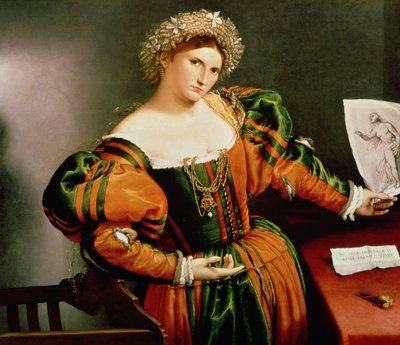 ルクレティアの絵を描いた女性、c.1530-33（木から移されたキャンバスに油彩） 作： Lorenzo Lotto
