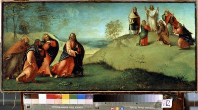使徒たちをタボル山に導くキリスト。 イスラエルにあるキリストの変容の場所。 ロレンツォ・ロット (1480-1556) の絵画 作： Lorenzo Lotto
