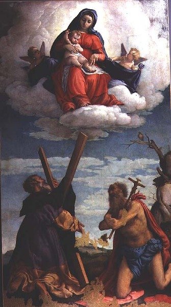 聖アンデレと聖ジェロームと栄光の聖母子像 作： Lorenzo Lotto