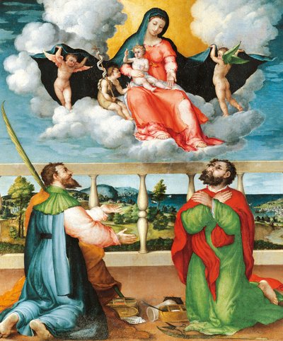聖コスマスとダミアンを崇拝する栄光のマドンナ 作： Lorenzo Lotto