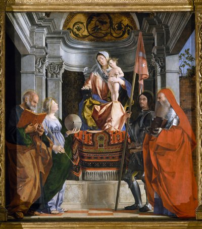 サンタ・クリスティーナ・アル・ティヴェローネ祭壇画より「子と聖人を抱く聖母」細部 作： Lorenzo Lotto
