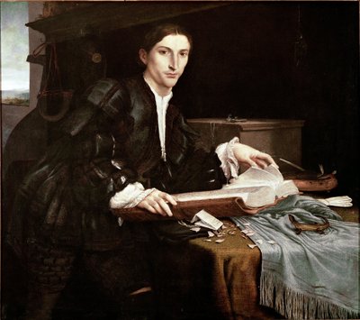 オフィスでの紳士の肖像（油彩・キャンバス 作： Lorenzo Lotto