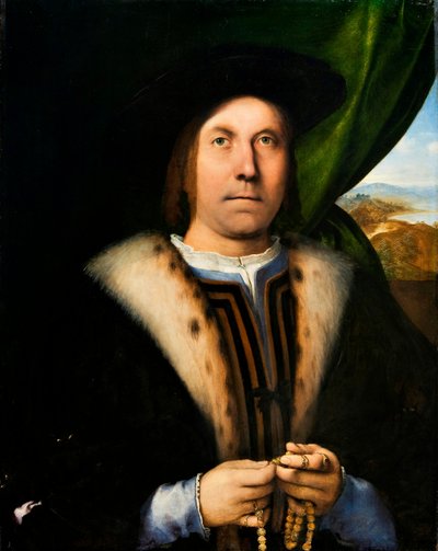 ロザリオを持つ男の肖像 1520年頃 油彩・パネル 作： Lorenzo Lotto