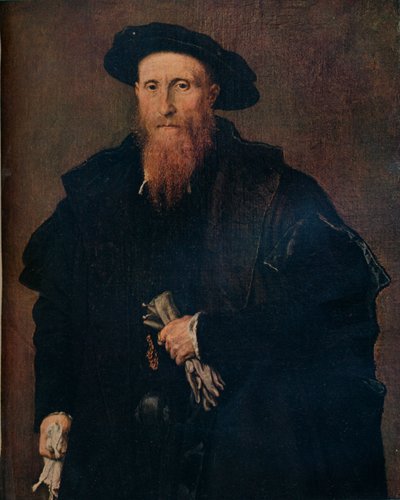 手袋をした紳士の肖像、1543年、1930年。 作： Lorenzo Lotto