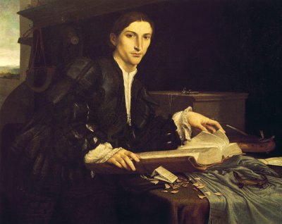 スタジオでの若い紳士の肖像 作： Lorenzo Lotto