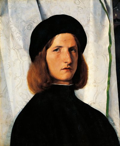 ランプを持つ若い男性の肖像 作： Lorenzo Lotto