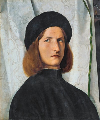 ランプを持つ若い男の肖像画、1508 作： Lorenzo Lotto