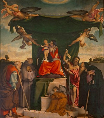 サン・ベルナルディーノ祭壇画 ロレンツォ・ロット（約1480-1556）作 油彩・キャンバス 300x275cm サン・ベルナルディーノ・ピニョーロ教会（ベルガモ 作： Lorenzo Lotto