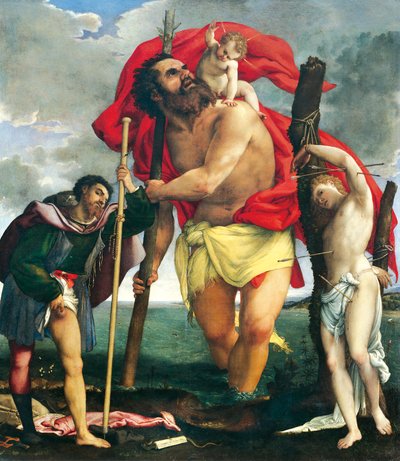 セイント・ロッコとセバスチャンの間にあるセント・クリストファー 作： Lorenzo Lotto
