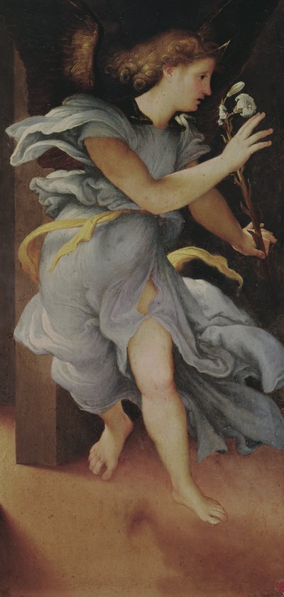 受胎告知の大天使ガブリエル、左側パネル（228514も参照） 作： Lorenzo Lotto