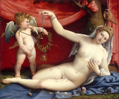 金星とキューピッド、1525年頃（キャンバスに油彩） 作： Lorenzo Lotto