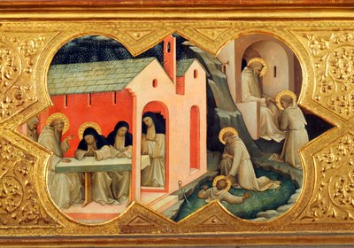 聖ベルナルディーノと聖ベネディクトの歴史、聖母戴冠式のプレデラの詳細 作： Lorenzo Monaco