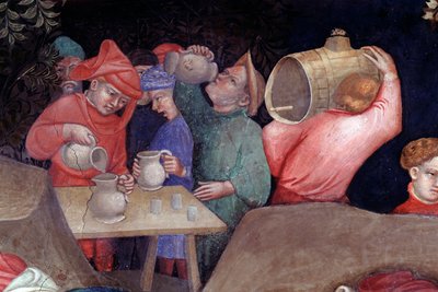ヨルダンで群衆に洗礼を施す洗礼者聖ヨハネ、パーティの詳細（フレスコ画 作： Lorenzo Salimbeni