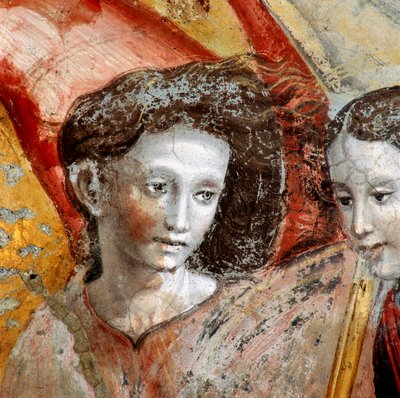 天使、聖母の戴冠式を描いた絵画の詳細 作： Lorenzo Torresani