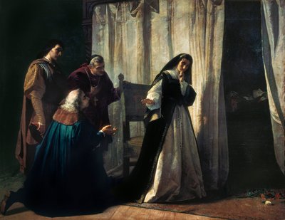 La reine Jeanne Iere dite Jeanne la Folle (Joan the Mad) (1479-1555) Lorenzo VALLES (1830-1910) による Peinture。 マドリード。 プラド美術館。 作： Lorenzo Valles