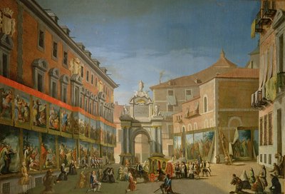 マドリッドのメインストリートにある聖マリアの凱旋門（キャンバスに油彩） 作： Lorenzo de Quiros