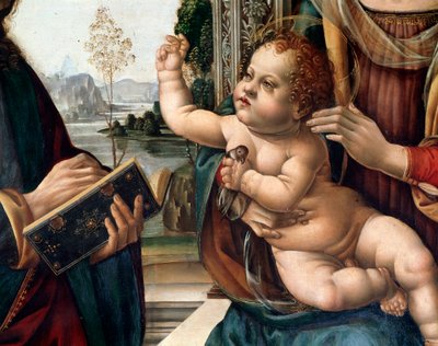 聖マタイと聖ジェローム、子供と二人の聖人を抱く処女（聖マタイと聖ジェローム、子供と二人の聖人を抱く処女）詳細画 ロレンツォ・ディ・クレディ（1459-1537）によるフィレンツェ、サント・スピリト教会 イタリア 作： Lorenzo di Credi