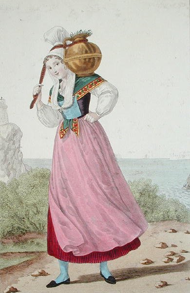 シェルブール地方の乳母車、1820年頃（カラーリトグラフ） 作： Louis Marie (after) Lante