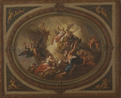 楕円形の天井のスケッチ、c.1705（キャンバスに油彩） 作： Louis (after) Laguerre