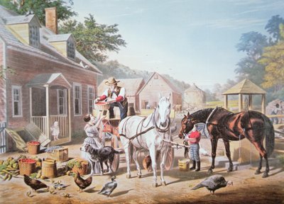 アメリカの風景。N.Currier発行の「Preparing for Market」。 作： Louis (after) Maurer