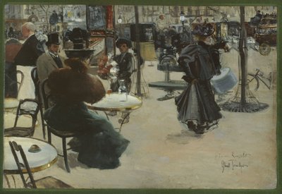 街路の風景、カフェのテラスとしても知られる、1895年頃（木に油彩） 作： Louis Abel Truchet