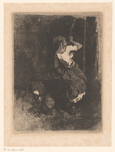 井戸から水を汲む女性と隣に座っている子供 作： Louis Adolphe Hervier (attributed to)