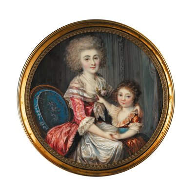 ジャンリス夫人と呼ばれる若い女性が、幼い息子を抱きしめています 作： Louis Andre Fabre