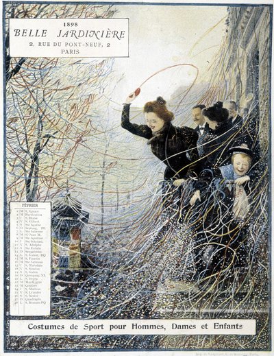 2月："マルディグラ "のカーニバル - ストアカレンダー "La Belle Jardinière" 作： Louis Anet Sabatier