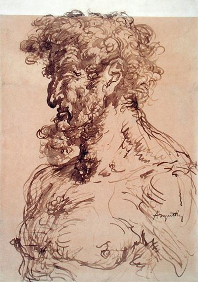 男性の胸像（自画像）、1905年頃（紙にペンとインク） 作： Louis Anquetin