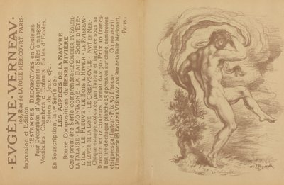 ウジェーヌ・ベルノーの装飾版画のための踊る裸体と広告[裏面]、1897年。 作： Louis Anquetin