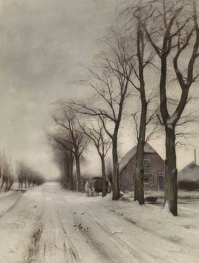 Winterlandschaft mit Bauernhof a einer Allee（通りに農場がある冬の風景） 作： Louis Apol