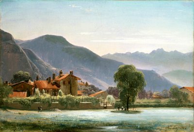 ふもとの丘の村、1830年頃（キャンバスに油彩、紙に油彩） 作： Louis Auguste Lapito
