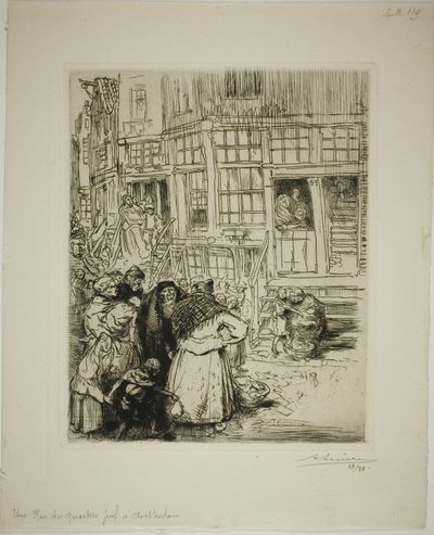 アムステルダム、ユダヤ人街の通り 作： Louis Auguste Lepère